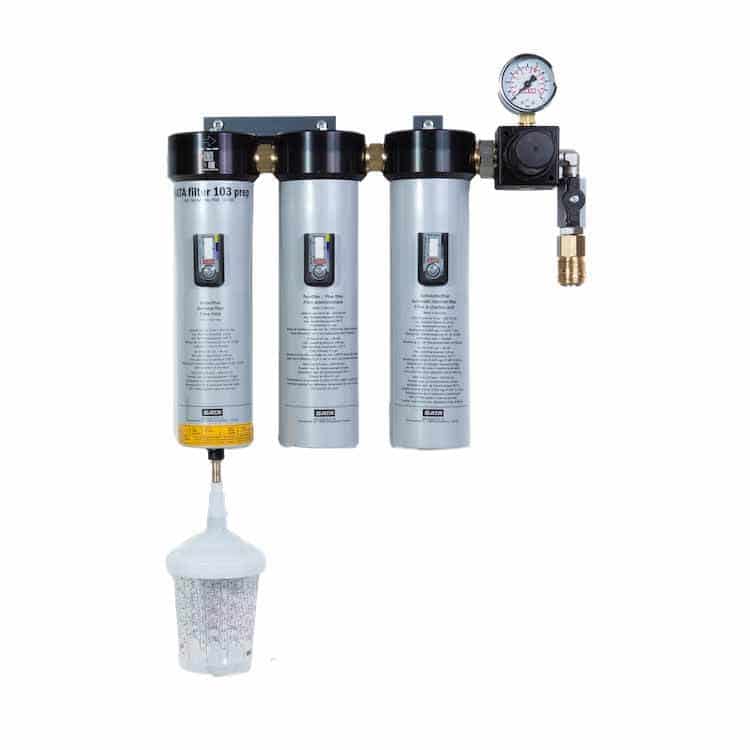 SATA filter 103 prep 3-stufiger Sinterfilter/Feinfilter/Aktivkohlefilter, Druckregler, Abgangshahn (1/4" Außengewinde)